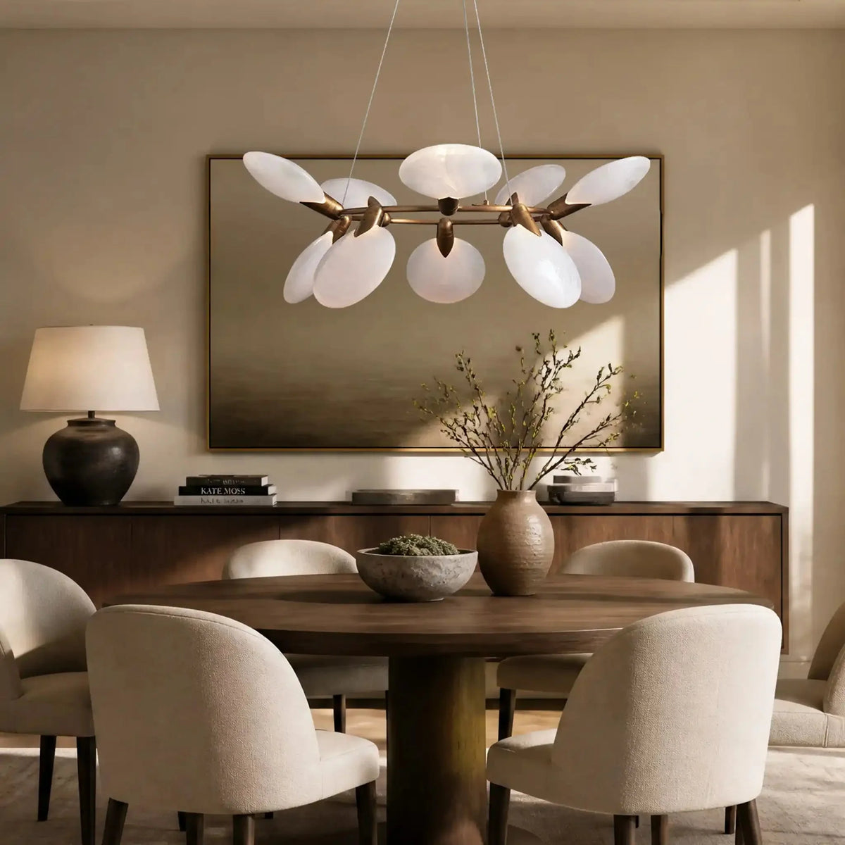 Livia Halo Chandelier in brass - dining room lighting