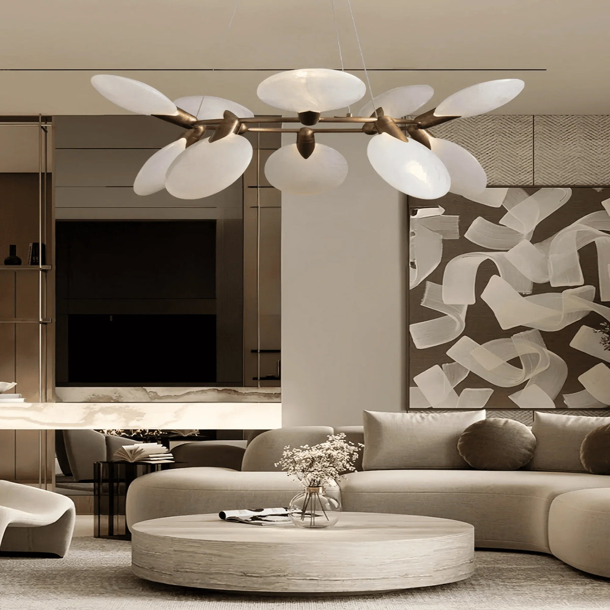 Livia Halo Chandelier in brass by Blush Lighting