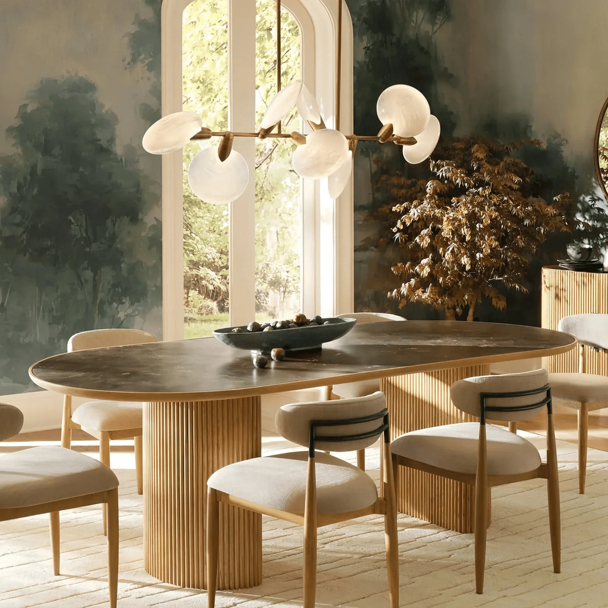 Livia Linear Chandelier 62"74" in brass by Blush Lighting