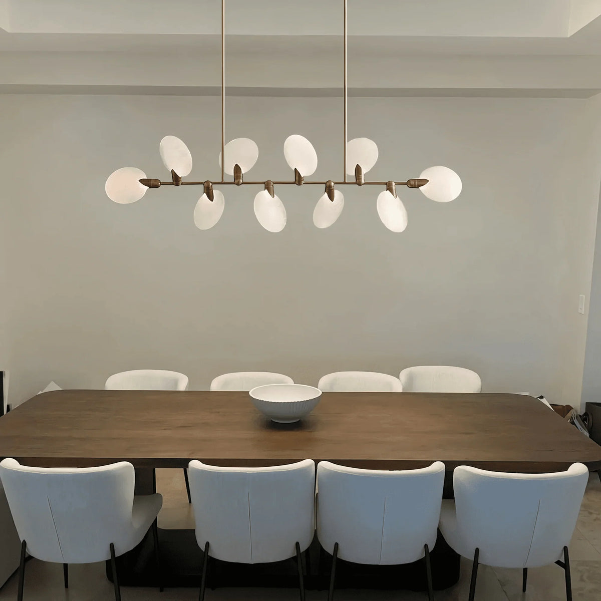 Livia Linear Chandelier 62"74" in brass - dining room lighting