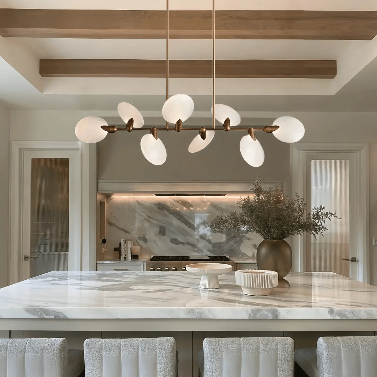 Livia Linear Chandelier 62"74" in brass - modern dining room lighting