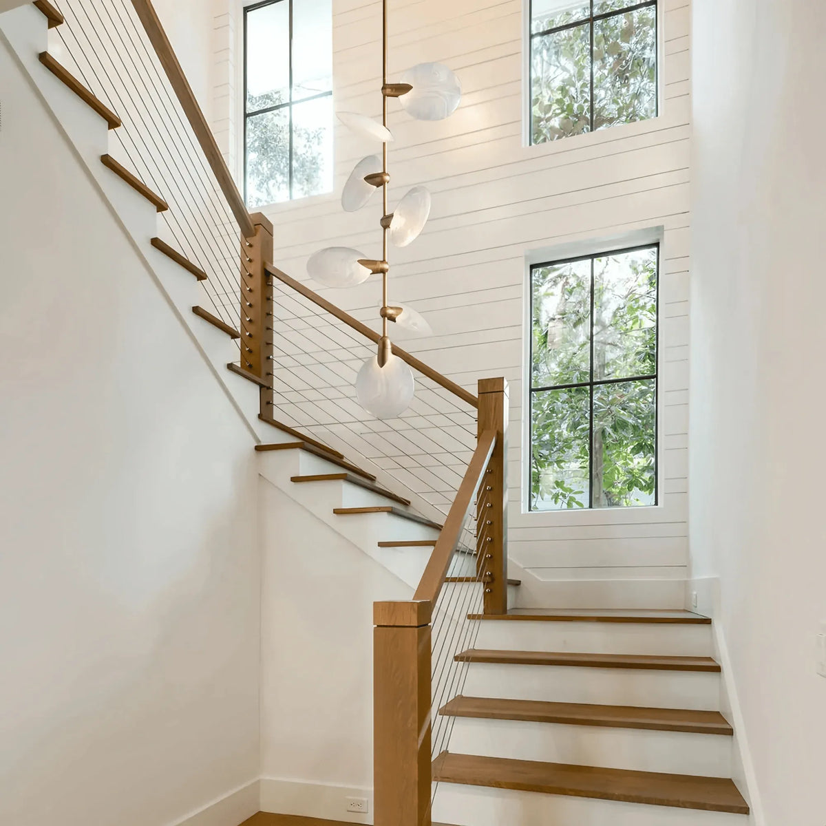 Livia Pendant Modern Alabaster Pendant for Staircase Foyer in brass - dining room lighting