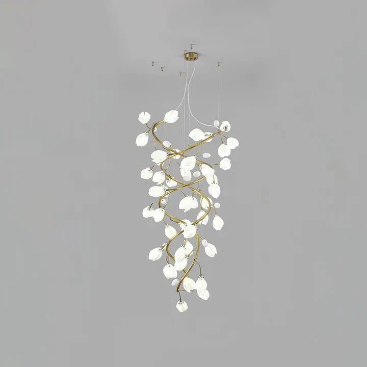Lysandra Flower staircase chandelier - ∅ 31.5″ x H 59.1″ / Dia 80cm x H 150cmGold + Whitecasivra