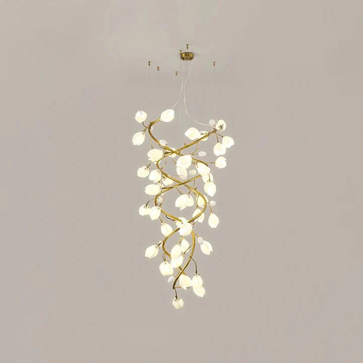 Lysandra Flower staircase chandelier - ∅ 31.5″ x H 59.1″ / Dia 80cm x H 150cmGold + Whitecasivra