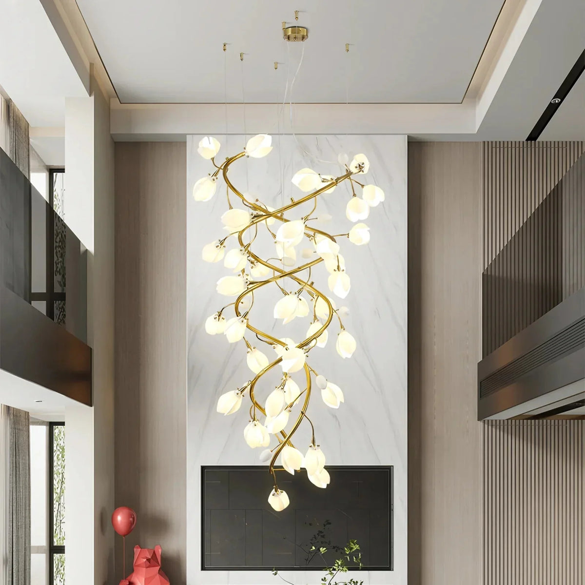 Lysandra Flower staircase chandelier - ∅ 31.5″ x H 59.1″ / Dia 80cm x H 150cmGold + Whitecasivra