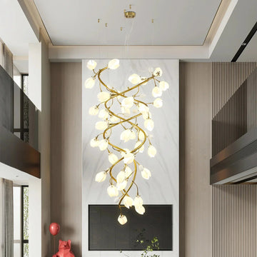 Lysandra Flower staircase chandelier - ∅ 31.5″ x H 59.1″ / Dia 80cm x H 150cmGold + Whitecasivra