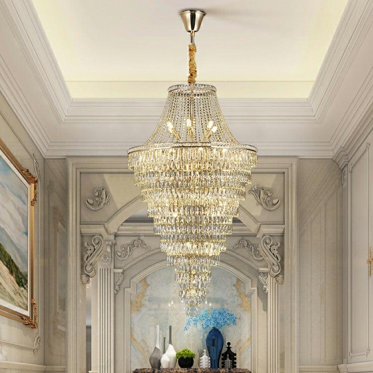 Magnificent Extra Large Foyer Hall Chandelier Tiered Crystal Ceiling Lighting Fixture For Living Room Decor - 5 Layers/ D15.8"*D31.5"/ 12 Lightscasivra