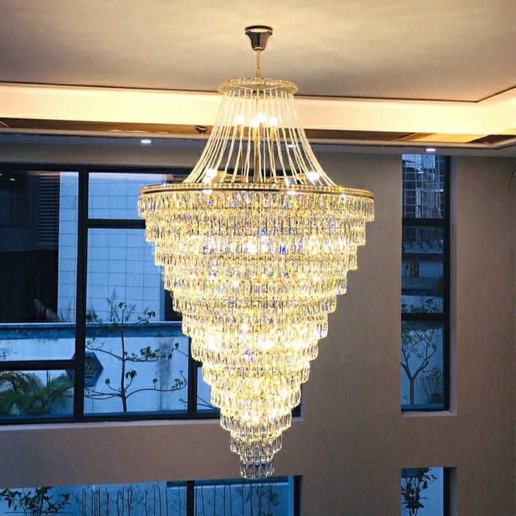 Magnificent Extra Large Foyer Hall Chandelier Tiered Crystal Ceiling Lighting Fixture For Living Room Decor - 5 Layers/ D15.8"*D31.5"/ 12 Lightscasivra