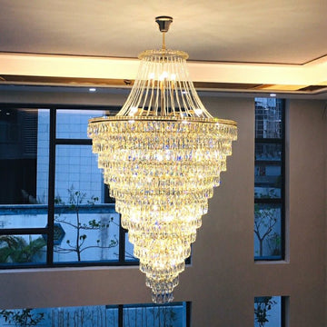 Magnificent Extra Large Foyer Hall Chandelier Tiered Crystal Ceiling Lighting Fixture For Living Room Decor - 5 Layers/ D15.8"*D31.5"/ 12 Lightscasivra