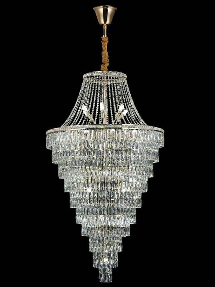 Magnificent Extra Large Foyer Hall Chandelier Tiered Crystal Ceiling Lighting Fixture For Living Room Decor - 5 Layers/ D15.8"*D31.5"/ 12 Lightscasivra