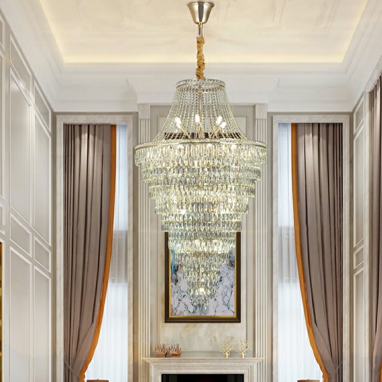 Magnificent Extra Large Foyer Hall Chandelier Tiered Crystal Ceiling Lighting Fixture For Living Room Decor - 5 Layers/ D15.8"*D31.5"/ 12 Lightscasivra