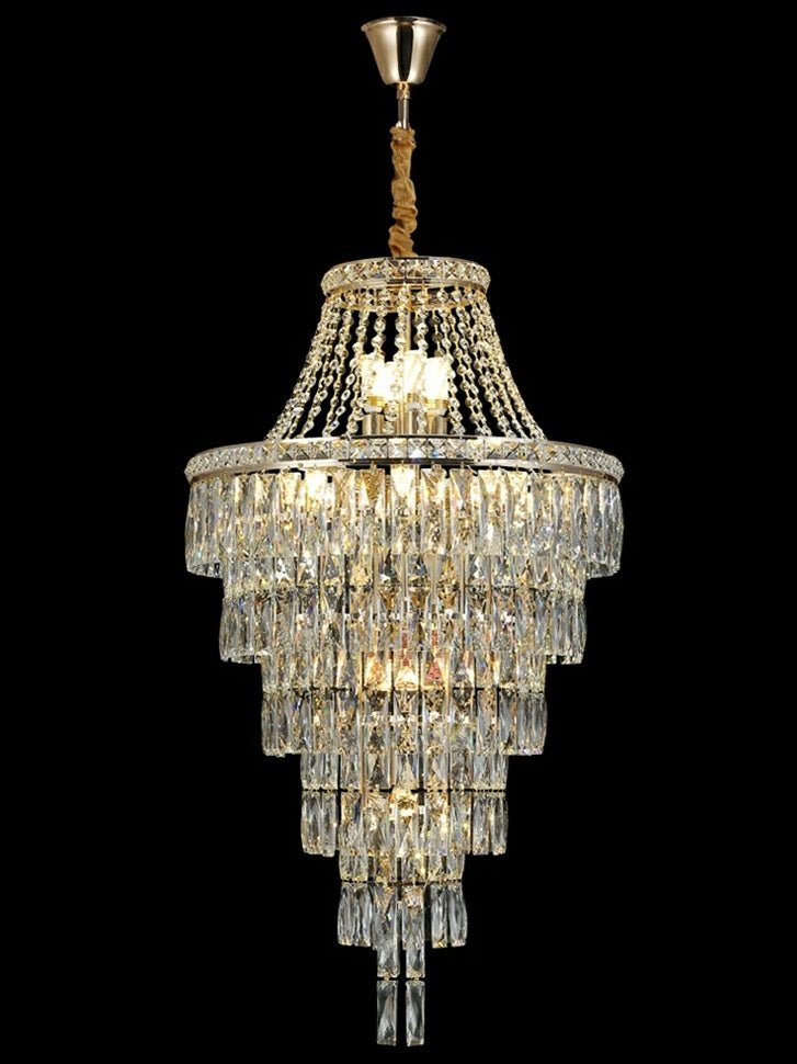 Magnificent Extra Large Foyer Hall Chandelier Tiered Crystal Ceiling Lighting Fixture For Living Room Decor - 5 Layers/ D15.8"*D31.5"/ 12 Lightscasivra