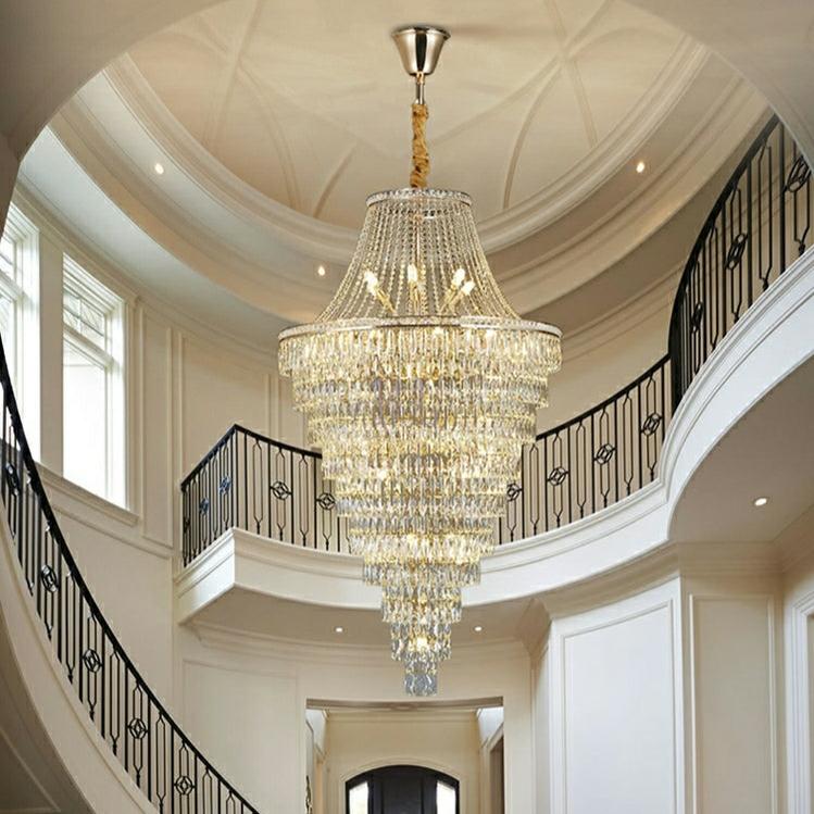 Magnificent Extra Large Foyer Hall Chandelier Tiered Crystal Ceiling Lighting Fixture For Living Room Decor - 5 Layers/ D15.8"*D31.5"/ 12 Lightscasivra