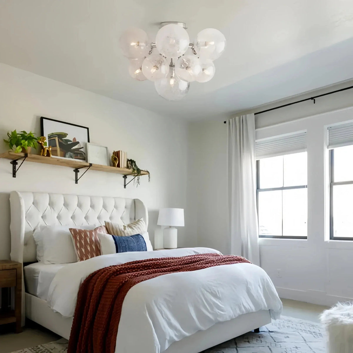 Montoya Flushmount styled in a modern bedroom