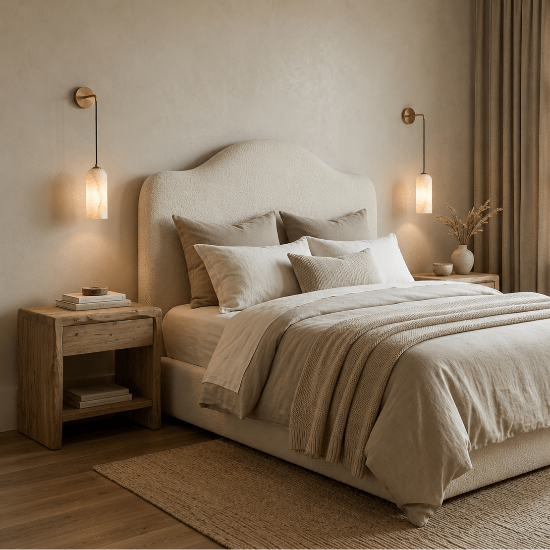 Mirasol marble sconce illuminated with a warm dimmable glow