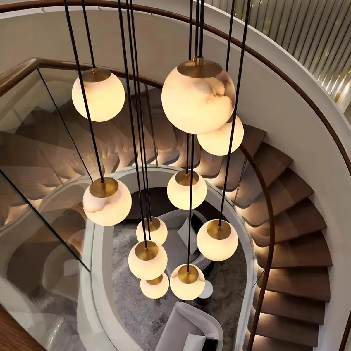 Brighton marble ball chandelier illuminated