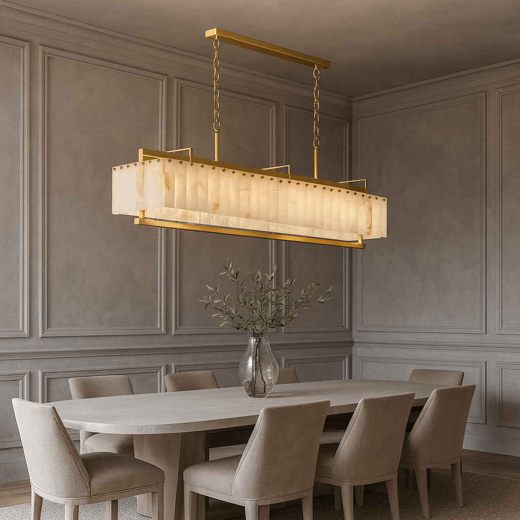 Valente marble and copper modern chandelier full view