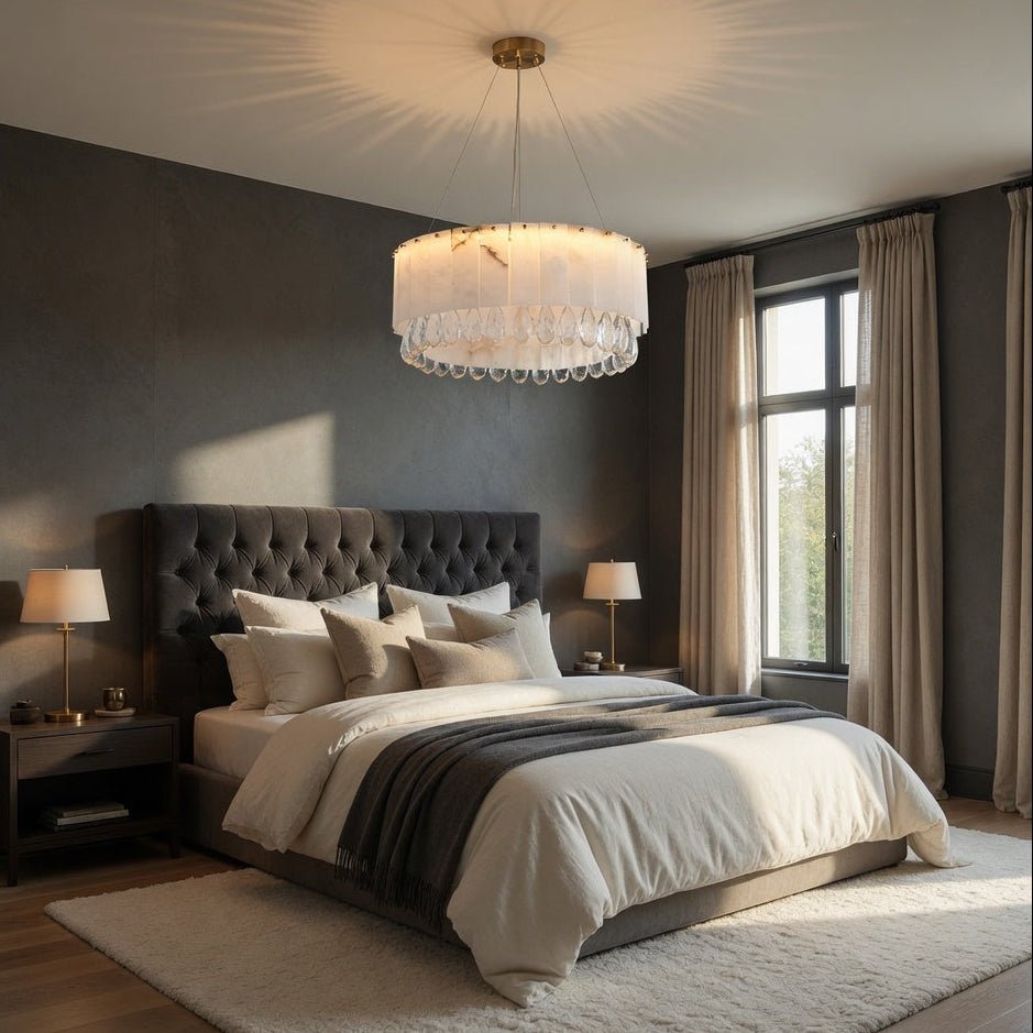 buyStuart 23 Inch Marble and Crystal Round Chandelier - Morsale