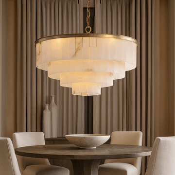 Aurora marble round chandelier full fixture view