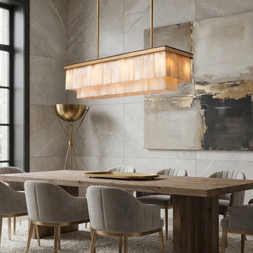 Windsor linear marble dining chandelier over a dining table