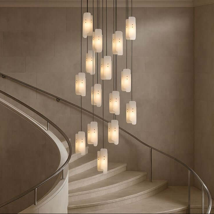 Lunara marble chandelier with veined stone pendants full view