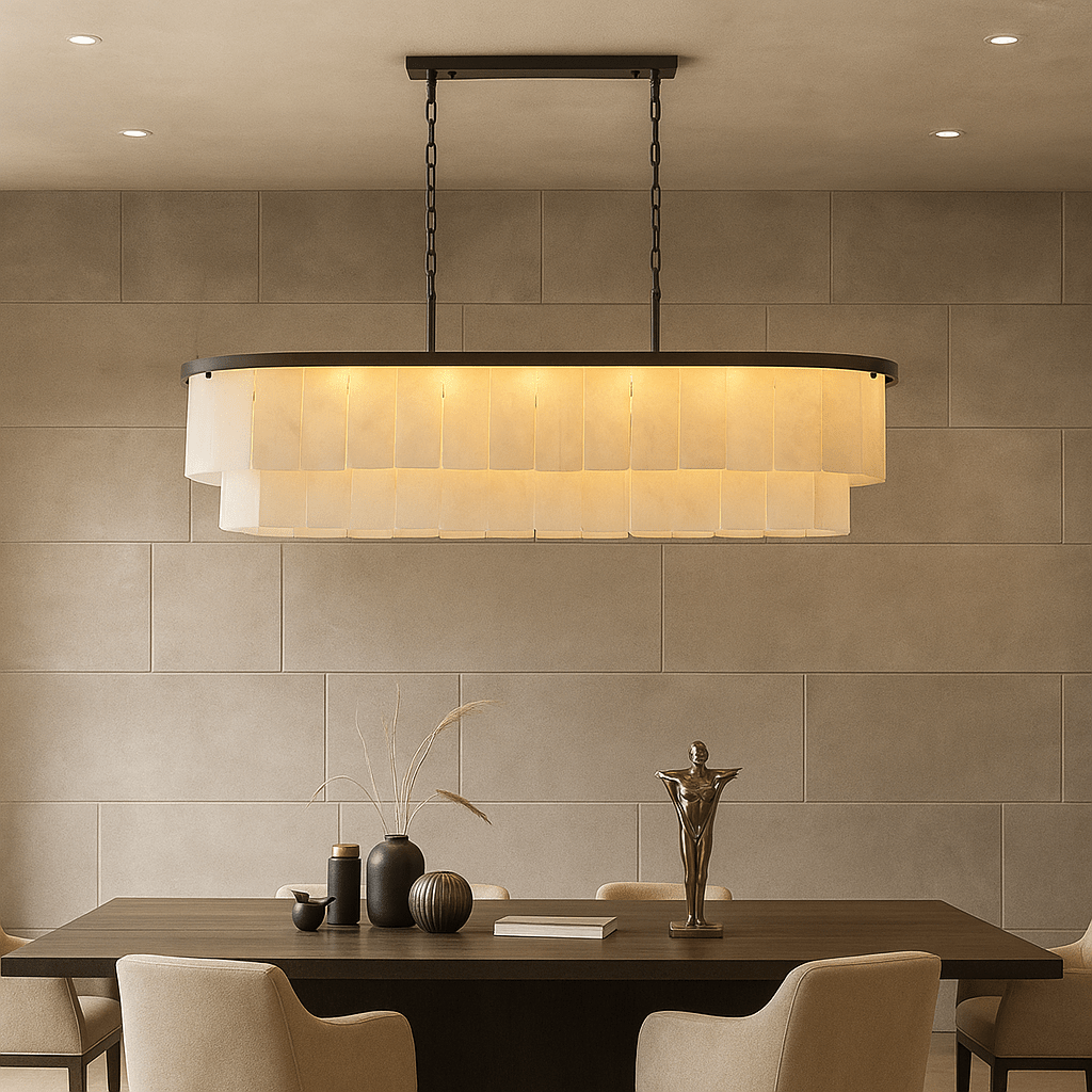 Marbella marble dining chandelier in Spanish marble and brass