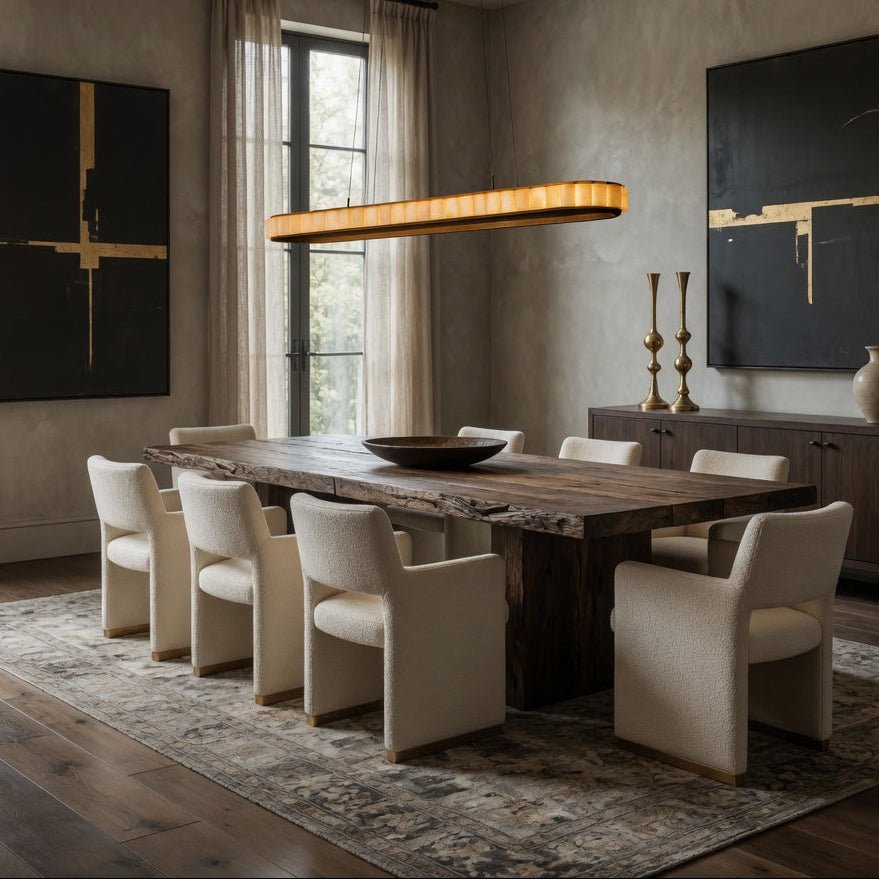 Hampton marble dining chandelier in natural stone over a table