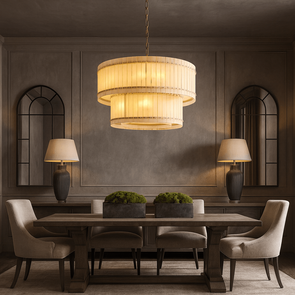Valmont 39-inch marble chandelier over a dining table
