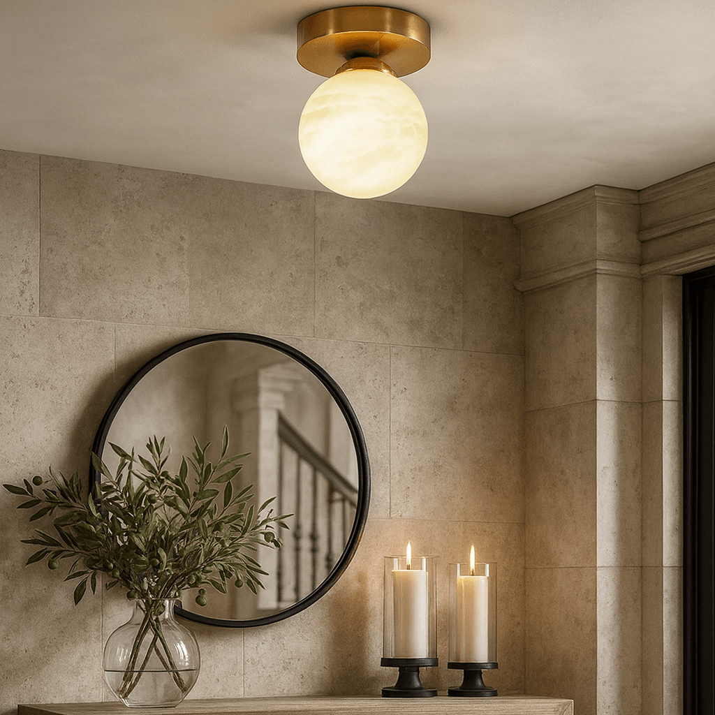 Soria marble flush mount ceiling light full view