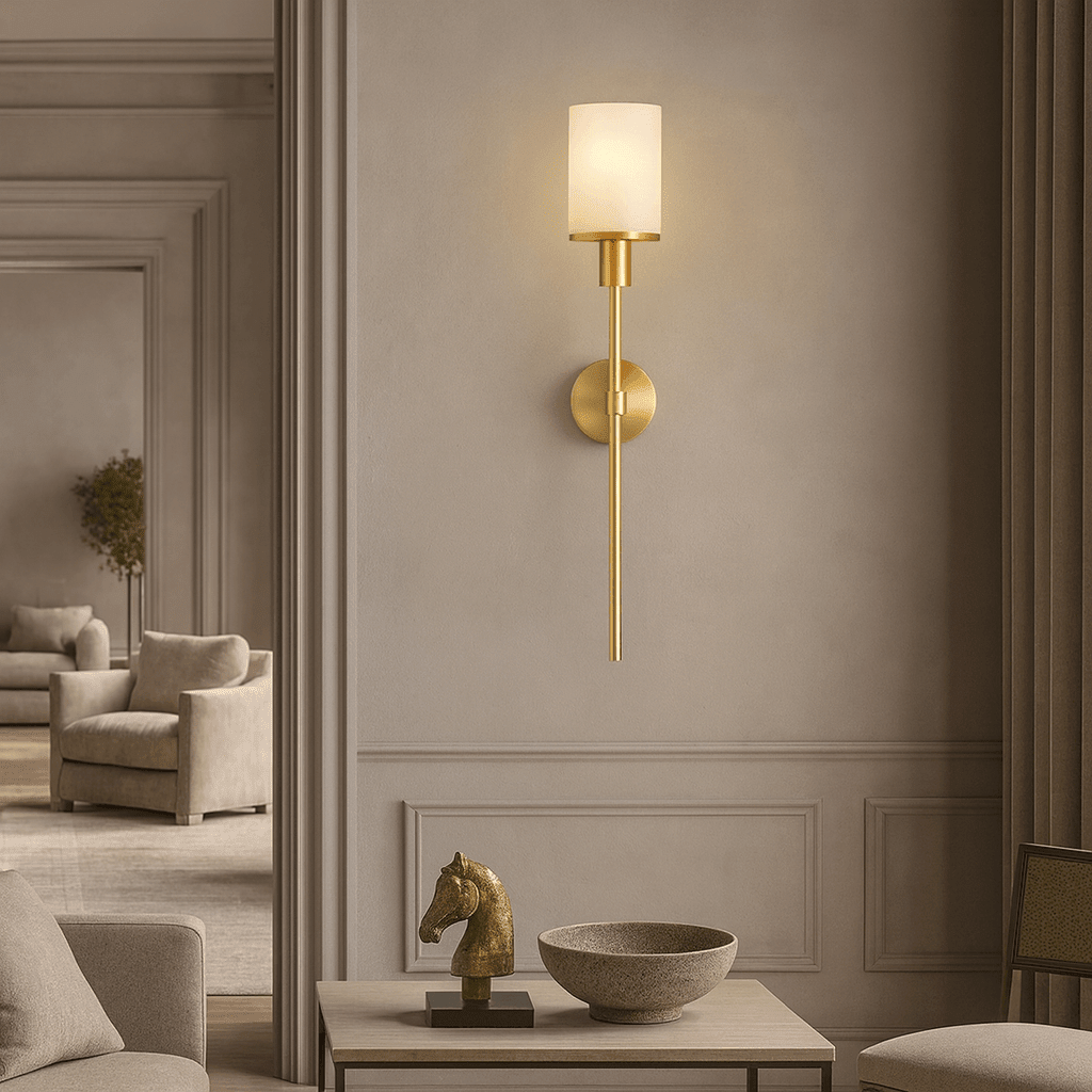 Caldera marble and brass wall sconce full view