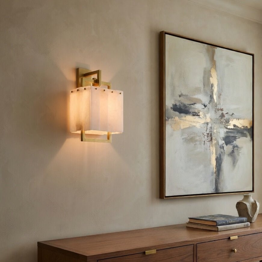 Stuart modern marble and brass wall sconce full view