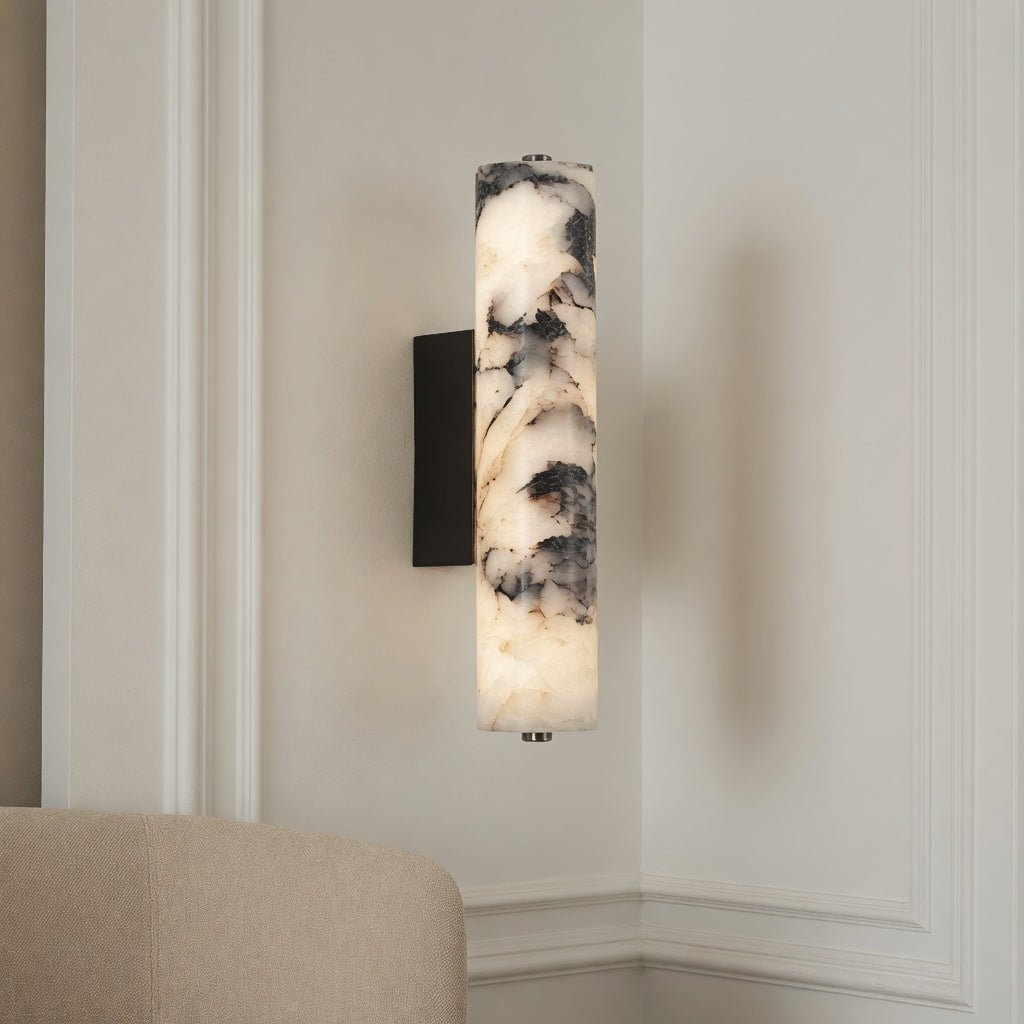 Valmont marble cylinder wall sconce full view