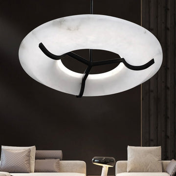Maxine Modern Round Alabaster Dining Room Chandelier - 23.6" Dcasivra