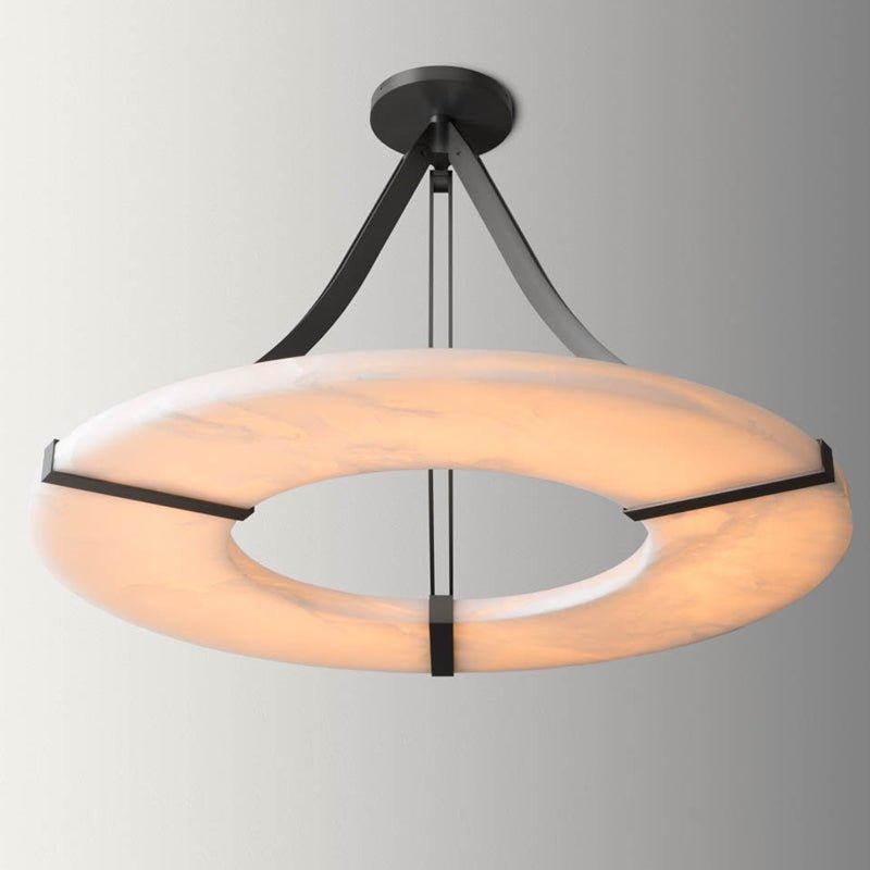 Maxine Modern Round Alabaster Plate Chandelier, Exquisite Illumination - 33.5" Dcasivra