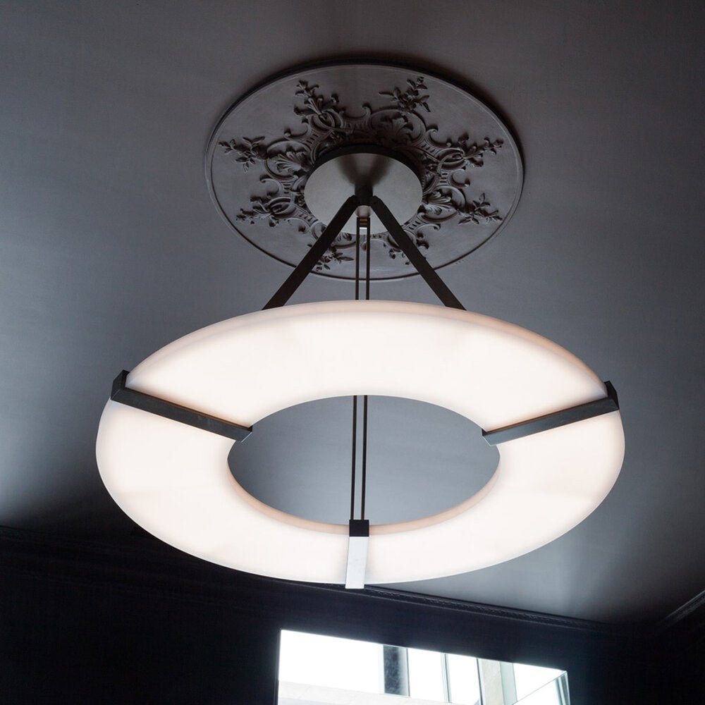 Maxine Modern Round Alabaster Plate Chandelier, Exquisite Illumination - 33.5" Dcasivra
