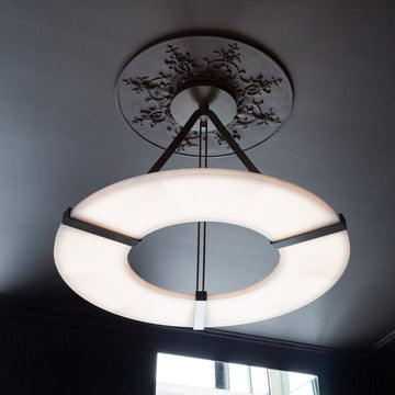 Maxine Modern Round Alabaster Plate Chandelier, Exquisite Illumination - 33.5" Dcasivra