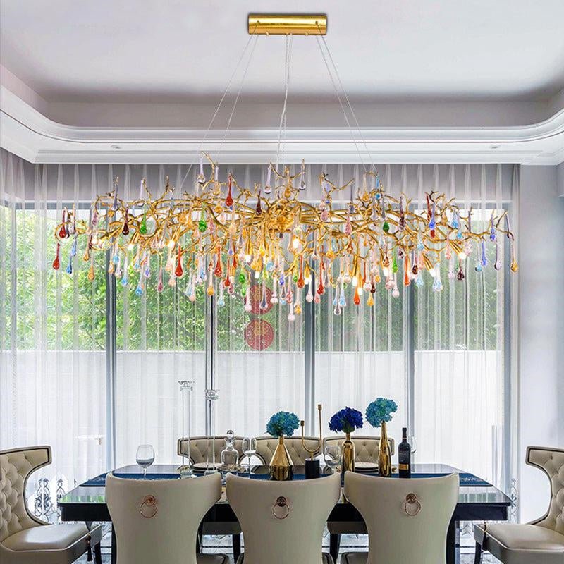 Melody Modern Linear Colorful Crystal Branch Chandelier - 49.2" L X 23.6" W X 25.6" Hcasivra