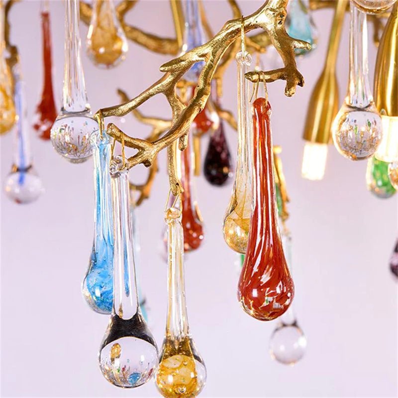 Melody Modern Linear Colorful Crystal Branch Chandelier - 49.2" L X 23.6" W X 25.6" Hcasivra