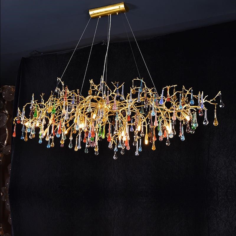 Melody Modern Linear Colorful Crystal Branch Chandelier - 49.2" L X 23.6" W X 25.6" Hcasivra
