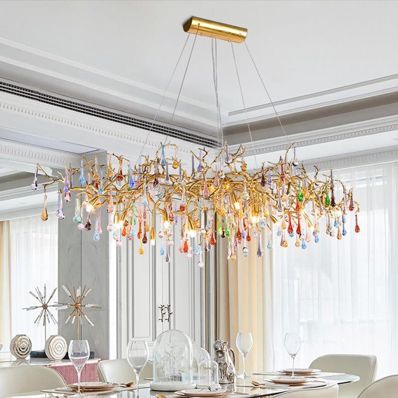 Melody Modern Linear Colorful Crystal Branch Chandelier - 49.2" L X 23.6" W X 25.6" Hcasivra