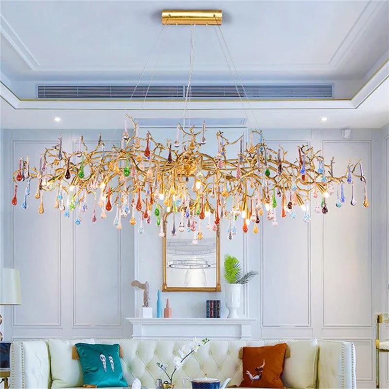 Melody Modern Linear Colorful Crystal Branch Chandelier - 49.2" L X 23.6" W X 25.6" Hcasivra
