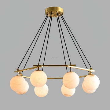 Miira Alabaster Chandelier with 3/6/8 heads - 3 heads 21.6" x H 59"/ Dia 55cm x H 150cmBrass & White Alabastercasivra