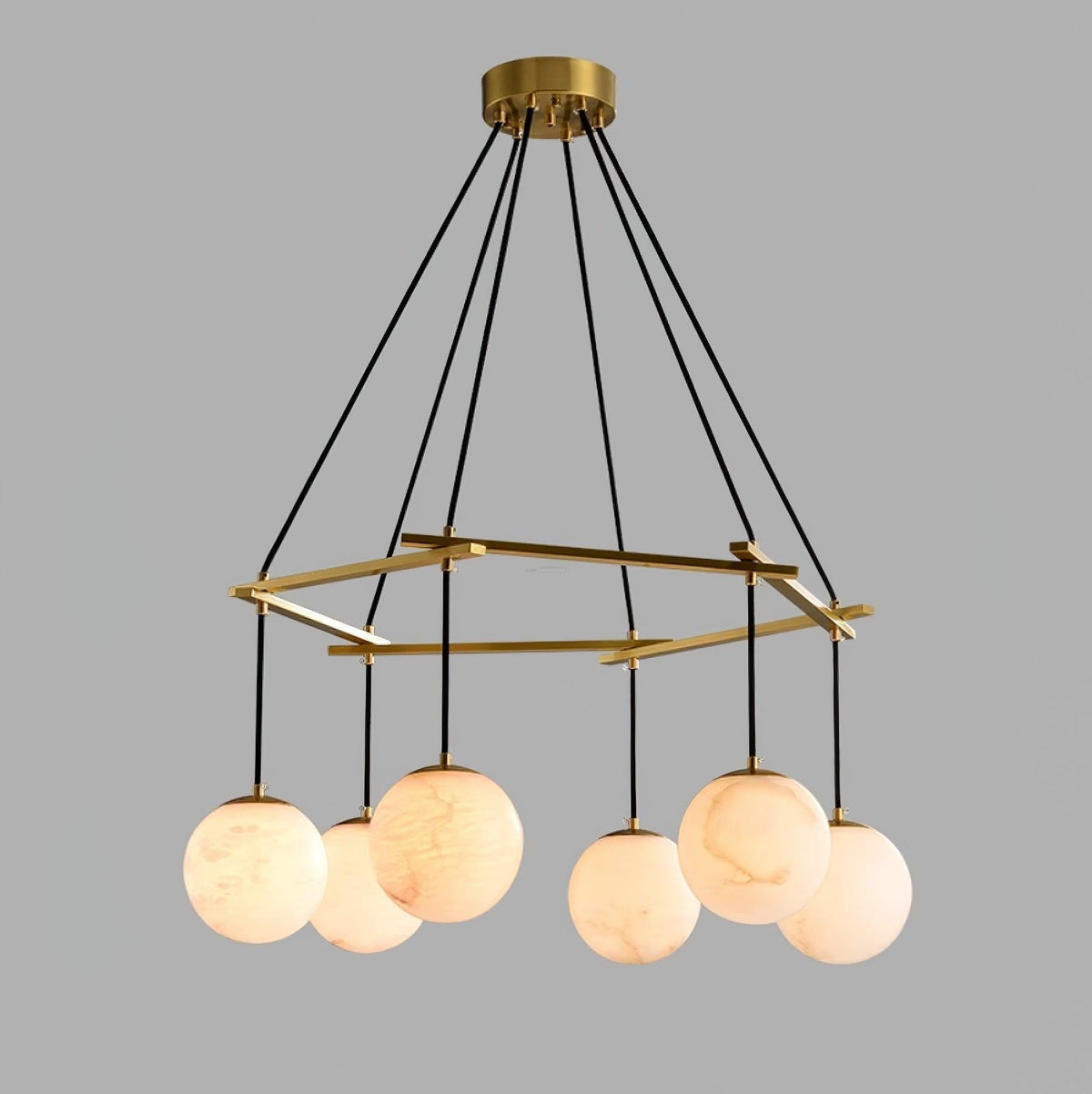 Miira Alabaster Chandelier with 3/6/8 heads - 3 heads 21.6" x H 59"/ Dia 55cm x H 150cmBrass & White Alabastercasivra