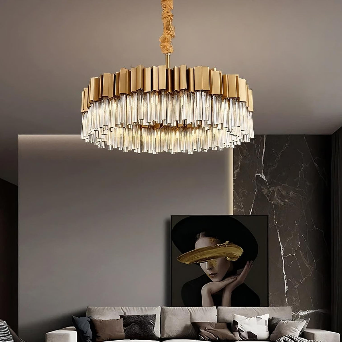 buyMilano Brushed Gold Crystal Chandelier - Morsale