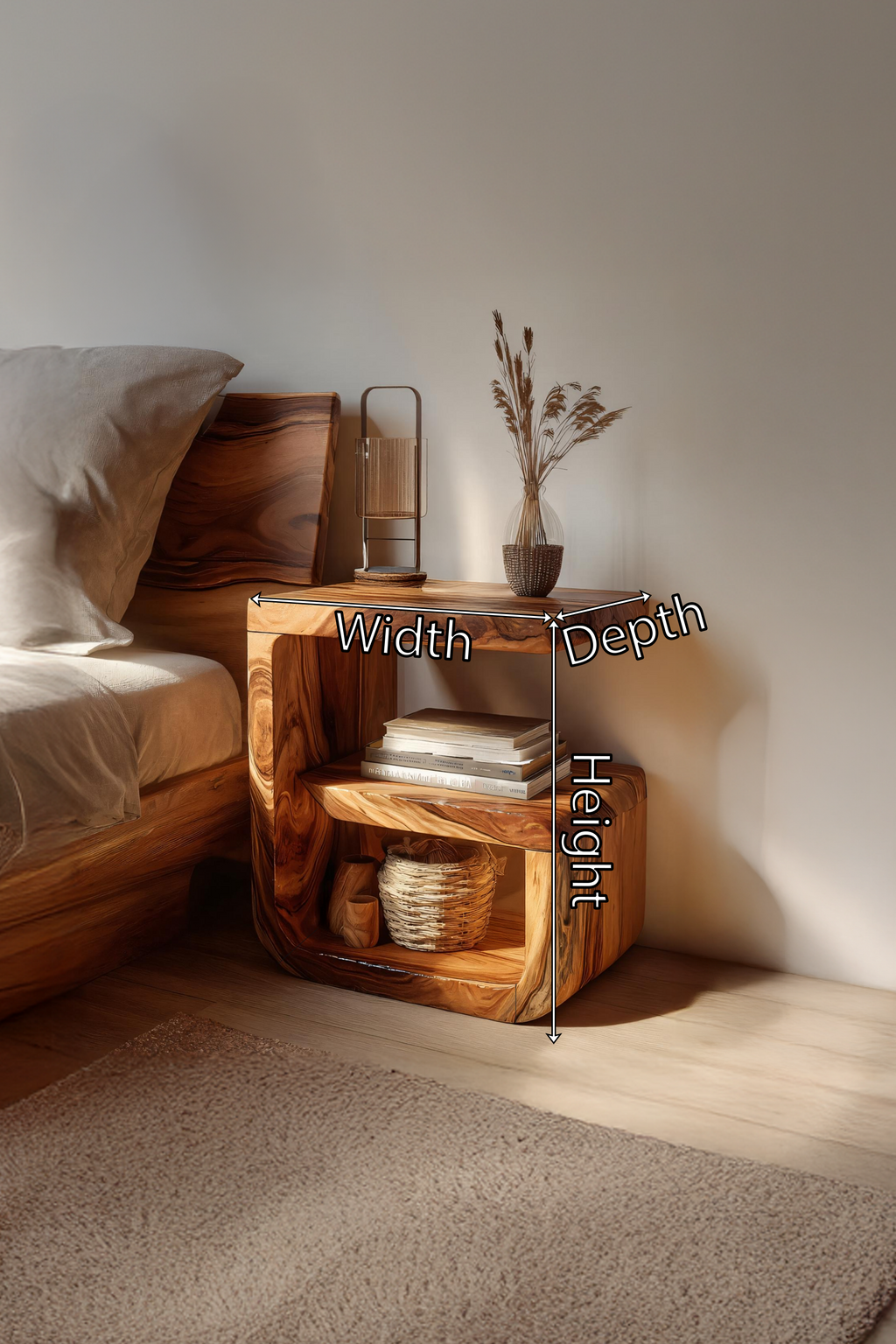 Farmhouse Solid Wood Side Table For Living Room And Bedroom Decor