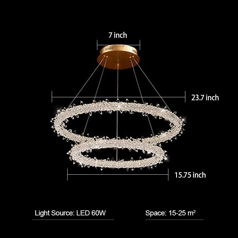 Modern 3 - Ring Halo Crystal Chandelier for Living Room/Bedroom - 2 Rings/ D23.7"+D15.75"Warm Lightcasivra