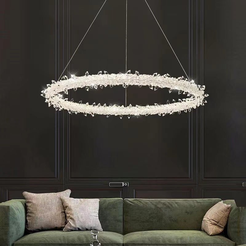 Modern 3 - Ring Halo Crystal Chandelier for Living Room/Bedroom - 1 Ring/D19.7"*H118.1"Warm Lightcasivra