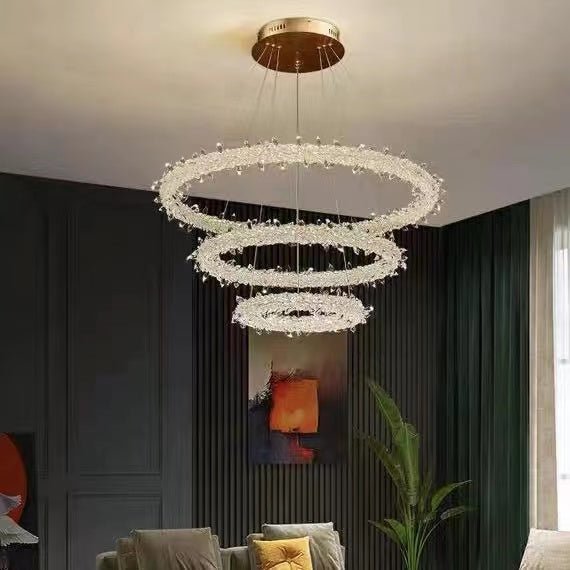 Modern 3 - Ring Halo Crystal Chandelier for Living Room/Bedroom - 1 Ring/D19.7"*H118.1"Warm Lightcasivra
