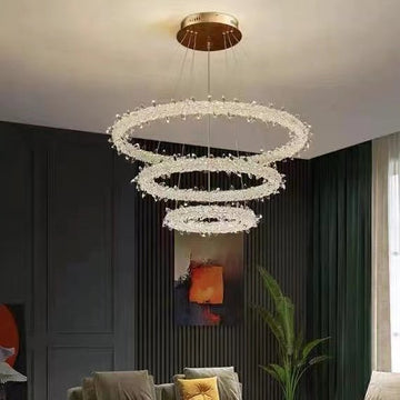 Modern 3 - Ring Halo Crystal Chandelier for Living Room/Bedroom - 1 Ring/D19.7"*H118.1"Warm Lightcasivra