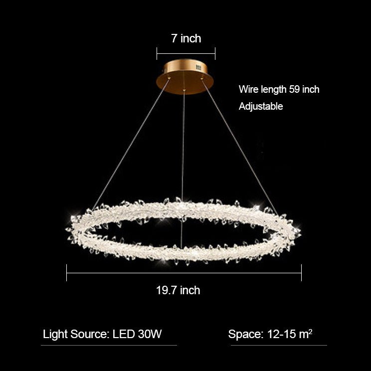 Modern 3 - Ring Halo Crystal Chandelier for Living Room/Bedroom - 1 Ring/D19.7"*H118.1"Warm Lightcasivra